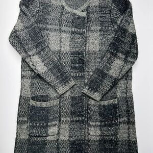 J. Jill Black and Gray Plaid Cardigan Women’s MP Pockets 4 Snaps On Chest HEAVY